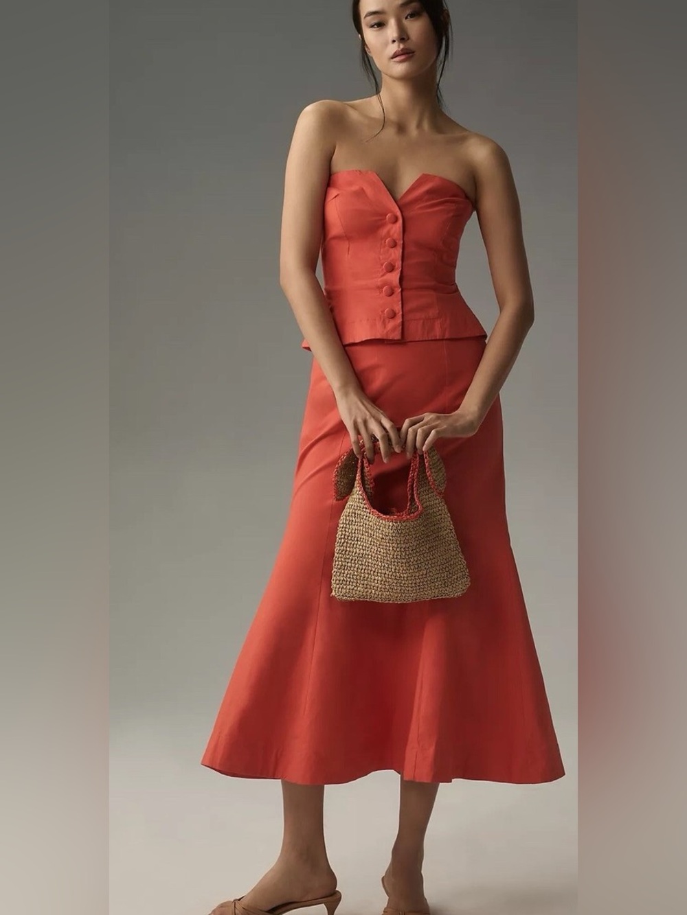 NWT Anthropologie Maeve Strapless Corset Column Midi Dress Size 0